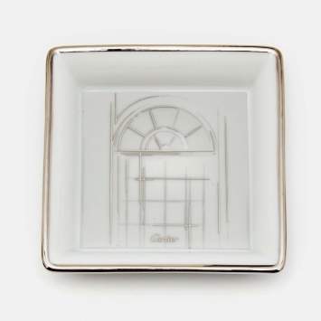 Pre Owned Cartier Porcelain Platinum Finish Window Print Mini Ashtray