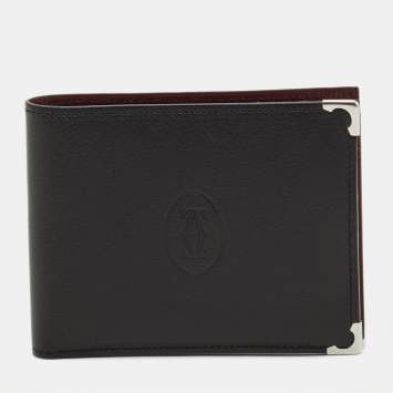 Pre Owned Cartier Black Leather Must De Cartier 6CC Bifold Wallet