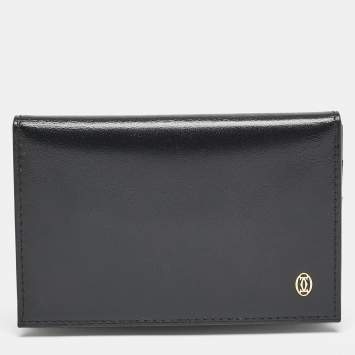Pre Owned Cartier Black Leather Logo Flap Card Case