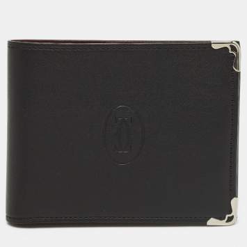 Pre Owned Cartier Black Leather Must de Cartier Bifold Wallet