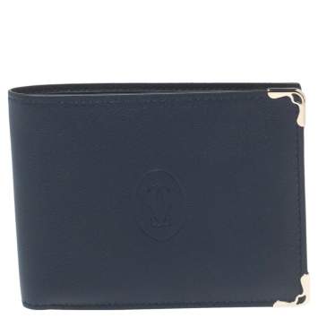 Pre Owned Cartier Midnight Blue Leather Must De Cartier 6CC Bifold Wallet