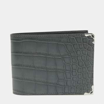 Pre Owned Cartier Grey Alligator Leather Must de Cartier Bifold Wallet