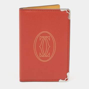 Pre Owned Cartier Maroon/Mustard Leather Must De Cartier Card Holder