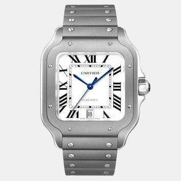 Pre Owned Cartier Santos de Cartier WSSA0089 White Titanium Automatic Men Wristwatch 40mm