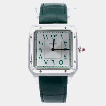 Pre Owned ساعة رجالية مستعملة كارتييه سانتوس دومونت WGSA0060 تعبئة يدوية لون فضي بلاتين 46.6x33.9 ملم