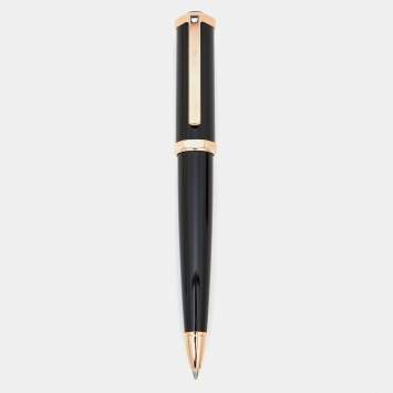 Pre Owned Cartier Santos Dumont Black Resin Gold Tone Ballpoint Pen