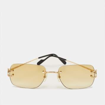 Pre Owned Cartier Yellow/Gold Tone Gradient CT0330S C Decor Rimless Square Sunglasses