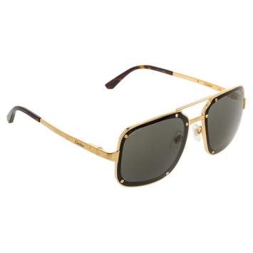 Pre Owned Cartier Brushed Titanium/ Grey Aviator Santos de Cartier Rectangular Sunglasses