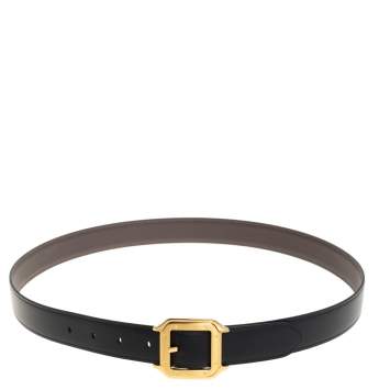 Pre Owned Cartier Black Leather Santos De Cartier Belt  95CM (cut to size)