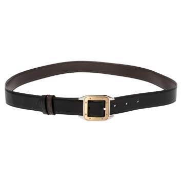 Pre Owned Cartier Black/Brown Leather Santos De Cartier Reversible Belt 115 CM