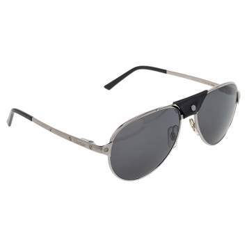 Pre Owned Cartier Black Acetate Santos de Cartier Polarized Aviator Sunglasses