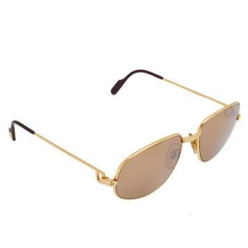 Pre Owned Cartier Two Tone/ Gold Mirrored Must de Cartier Aviator Sunglasses