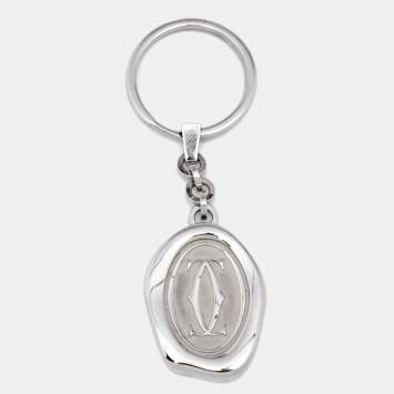 Pre Owned Cartier Double C Motif Wax Seal Stainless Steel Key Chain