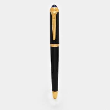 Pre Owned Cartier R De Cartier Black Composite Gold Finish Rollerball Pen