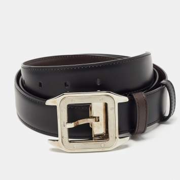 Pre Owned Cartier Black/Brown Leather Santos de Cartier Reversible Belt 
