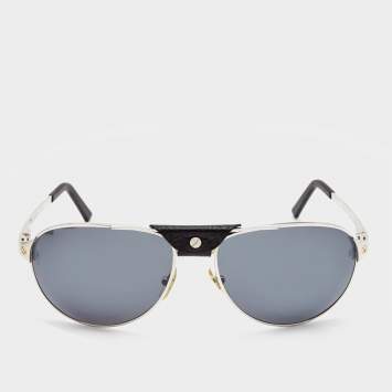 Pre Owned Cartier Black/Silver Santos de Cartier Aviator Sunglasses