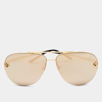 Pre Owned Cartier Gold Panthere De Cartier Mirrored Aviator Sunglasses