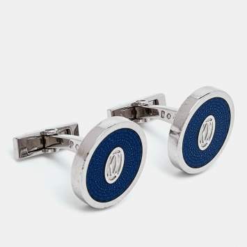 Pre Owned Cartier Gullioche Double C De Cartier Lacquer Sterling Silver Cufflinks