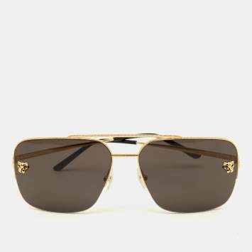 Pre Owned Cartier Panthere Smoke Gold Plated CT0244S Square Sunglasses