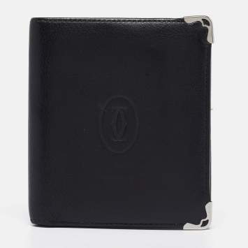 Pre Owned Cartier Black Leather Must De Cartier Bifold Wallet