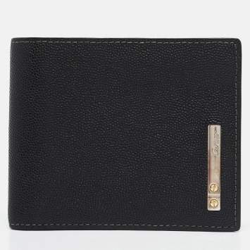 Pre Owned Cartier Black Leather Santos de Cartier Bifold Wallet