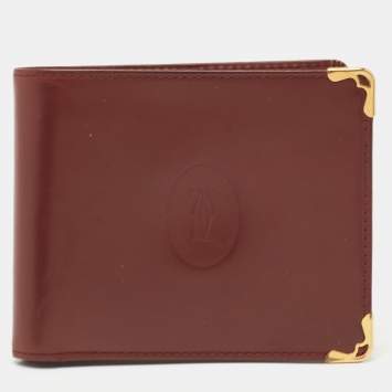 Pre Owned Cartier Brown Leather Must De Cartier 6CC Bifold Wallet