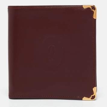 Pre Owned Cartier Dark Red Leather Must de Cartier Bifold Compact Wallet