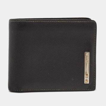 Pre Owned Cartier Black Leather Santos de Cartier Bifold Wallet
