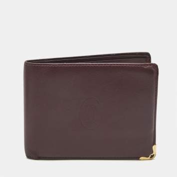 Pre Owned Cartier Burgundy Leather Must de Cartier 6CC Bifold Wallet
