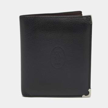 Pre Owned Cartier Black Leather Must de Cartier Bifold Wallet