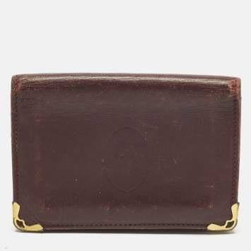 Pre Owned Cartier Must de Cartier Burgundy Leather Card Holder