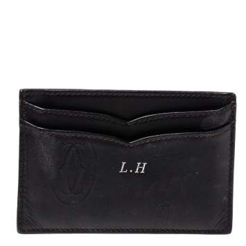 Pre Owned Cartier Black Leather Card Holder