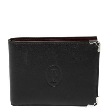 Pre Owned Cartier Black Leather Must De Cartier 6CC Bifold Wallet