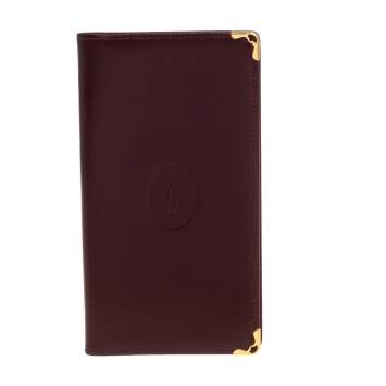 Pre Owned Cartier Burgundy Leather Must De Cartier Cheque Book Holder