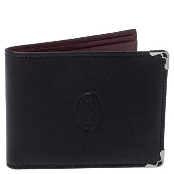 Pre Owned Cartier Black Leather Must De Cartier 6CC Bifold Wallet