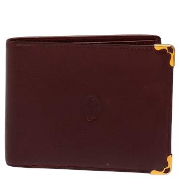 Pre Owned Cartier Maroon Leather Must De Cartier 6CC Bifold Wallet