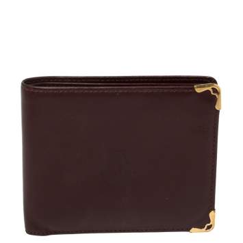 Pre Owned Cartier Maroon Leather Must De Cartier Bifold Wallet