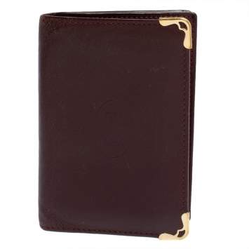 Pre Owned Cartier Burgundy Leather Must De Cartier Card Holder