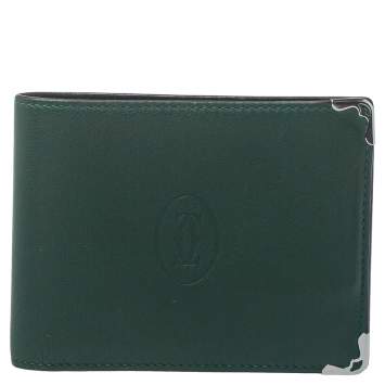 Pre Owned Cartier Green Leather Must De Cartier Bifold Wallet 