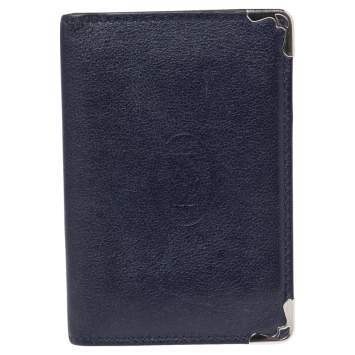 Pre Owned Cartier Navy Blue Leather Must De Cartier Card Holder