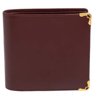 Pre Owned Cartier Maroon Leather Must De Cartier Bifold Wallet