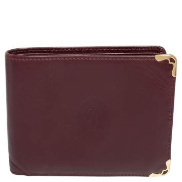 Pre Owned Cartier Burgundy Leather Must De Cartier 6CC Bifold Wallet