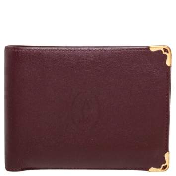 Pre Owned Cartier Burgundy Leather Must De Cartier Bifold Wallet