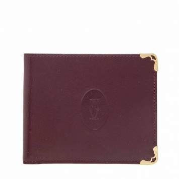 Pre Owned Cartier Burgundy Leather Must de Cartier Bifold Wallet