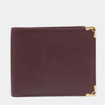 Pre Owned Cartier Maroon Leather Must De Cartier 6CC Bifold Wallet
