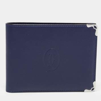 Pre Owned Cartier Blue Leather Must De Cartier 6CC Bifold Wallet