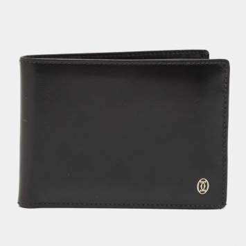 Pre Owned Cartier Black Leather Must de Cartier Bifold Wallet