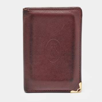 Pre Owned Cartier Burgundy Leather Must De Cartier Bifold Card Holder 