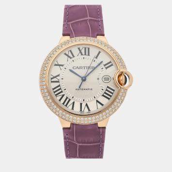 Pre Owned Cartier Silver 18k Rose Gold Ballon Bleu WE900851 Automatic Men's Wristwatch 42 mm