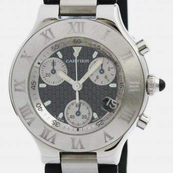 Pre Owned Cartier Black Stainless Steel Must 21 Quartz Men's Wristwatch 38 mm